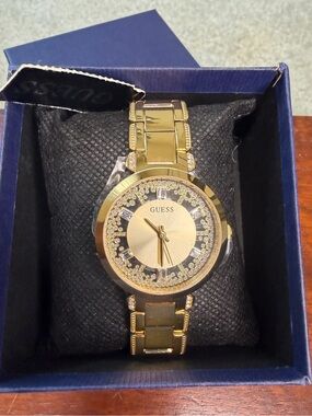 GUESS Gold Tone Crystal Dial Bracelet Watch